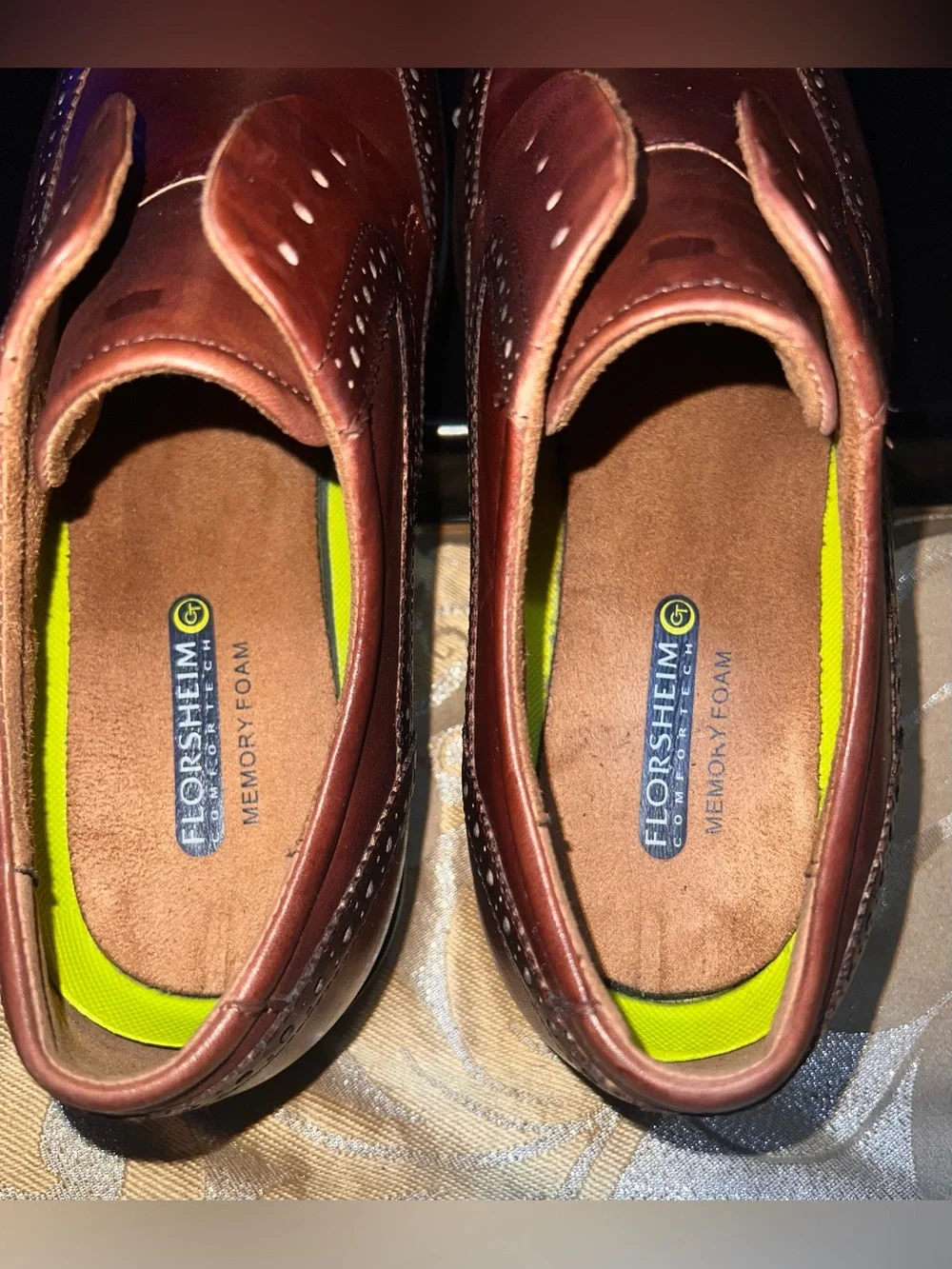 Florsheim Comfortech Cognac Leather Wingtip Oxfords Size 10- Pristine Like New